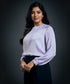 Long Sleeve Crepe Satin Top-Light Blue